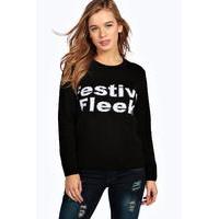 Lara Festive Fleek Slogan Christmas Jumper - black