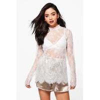 Lace High Neck Top - white