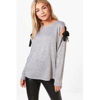 lace up sleeve jumper grey
