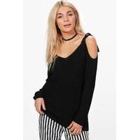 Lace Up Shoulder Jumper - black