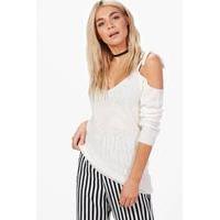 lace up shoulder jumper cream