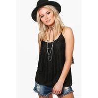 Lace Double Layer Woven Cami - black