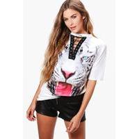 Lace Up Choker Tiger T Shirt - multi