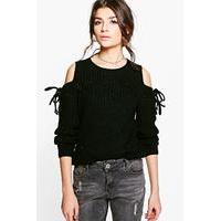 Lace Up Cold Shoulder Jumper - black