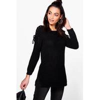 lace up shoulder jumper black