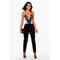 lace trim cami style jumpsuit silver