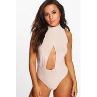 Lara Turtle Neck Keyhole Detail Bodysuit - stone