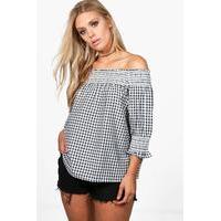 Lauren Off Shoulder Gingham Top - black