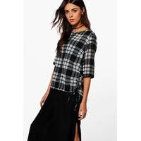 lace up side check woven top black