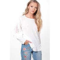 lace insert ruffle sleeve blouse ivory