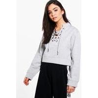 lace up crop sweatshirt grey marl