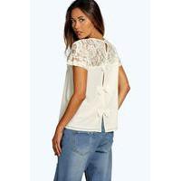 Lace Yoke Bow Back Woven Shell Top - cream