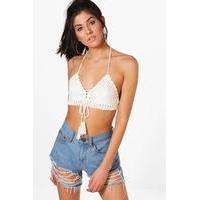 lace up crochet bralet white