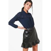 Lace Ruffle Trim Blouse - navy