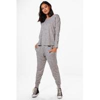 Lace Up Sleeve Knitted Lounge Set - grey
