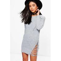 Lace Up Side Knitted Tunic - grey