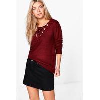 Lace Up Fisherman Jumper - wine