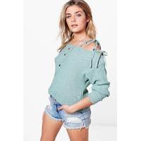 lace up shoulder jumper sage