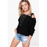 Lace Up Shoulder Jumper - black