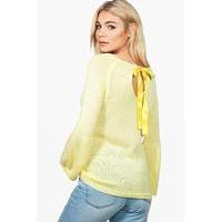 Lace Up Back Wide Sleeve Jumper - yellow