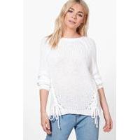 Lace Up Detail Jumper - cream