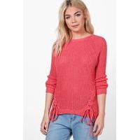 lace up detail jumper coral