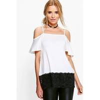 lace hem cold shoulder top ivory