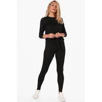 Lace Up Knitted Lounge Set - black