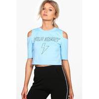 Lana Slogan Raw Hem Crop Top - bluebell