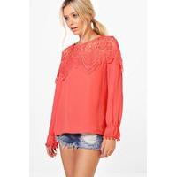 Lace Panel Blouse - coral