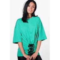 Lace Up Oversized Tee - green