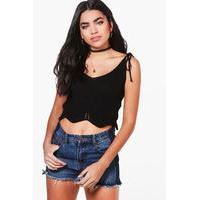 lace up shoulder crop knit top black