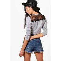 Lace Back Knitted Crop Top - grey