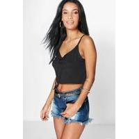 Lace Up Front Crop Cami - black