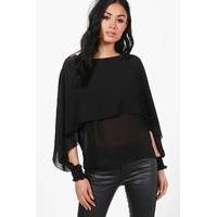 Layered Open Sleeve Blouse - black