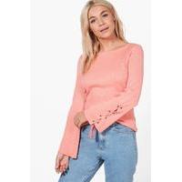lace up sleeve rib knit jumper dusky pink