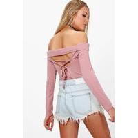 Lace Up Back Bardot Top - rose