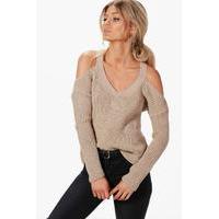 Laurie Cut Out Shoulder Jumper - sand