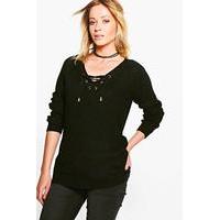 lace up knit jumper black