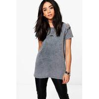 Lace Up Shoulder T-Shirt - grey