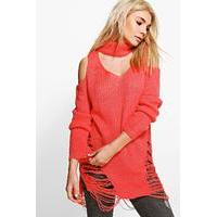 Laddered Cold Shoulder Jumper - coral