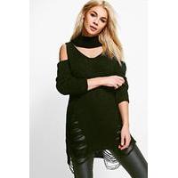 Laddered Cold Shoulder Jumper - black