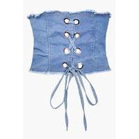lace up denim corset belt blue