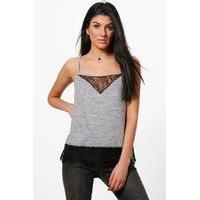 Lace Insert Knitted Cami Top - grey