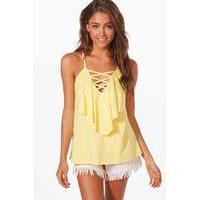 Lace Up Double Layer Cami - yellow