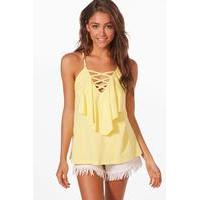 lace up double layer cami yellow