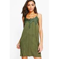 Lace Insert Cami - khaki