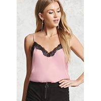 lace trim satin cropped cami