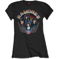 Large Black Ladies Ramones Vintage Wings Photo T-shirt