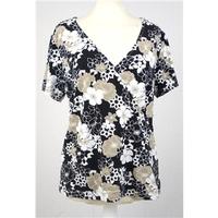 Laura Ashley - Large Size - Black, White, & Sable - Short Sleeved Wrap Over Top